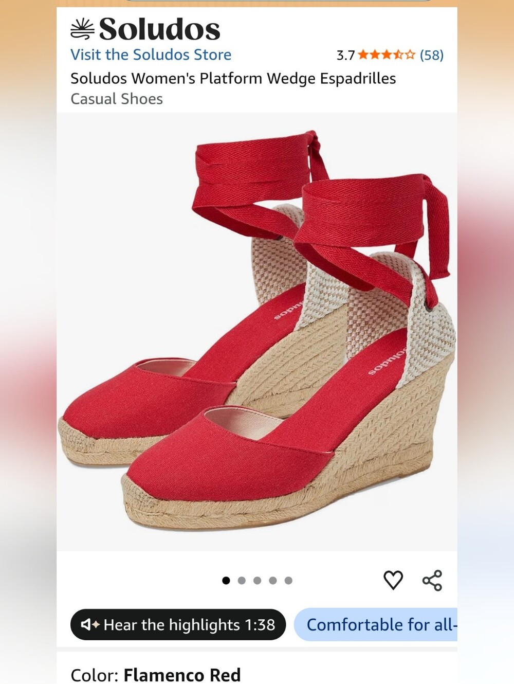 Soludos Red Canvas Espadrille Wedge Ankle Tie Sandals